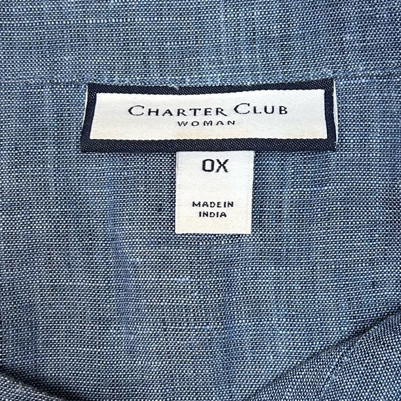 Blue Long Sleeve Linen Blouse | Size 0X - Picture 3 of 4